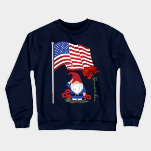 Gnome Lover, American Flag & Poppy Flowers Patriotic Crewneck Sweatshirt